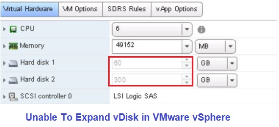 Unable To Expand vDisk in VMware vSphere