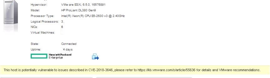 This host is potentially vulnerable to issues described in CVE-2018-3646